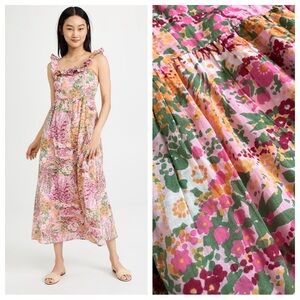 NWT Banjanan floral Alexa pink orange cotton maxi sleeveless ruffle S